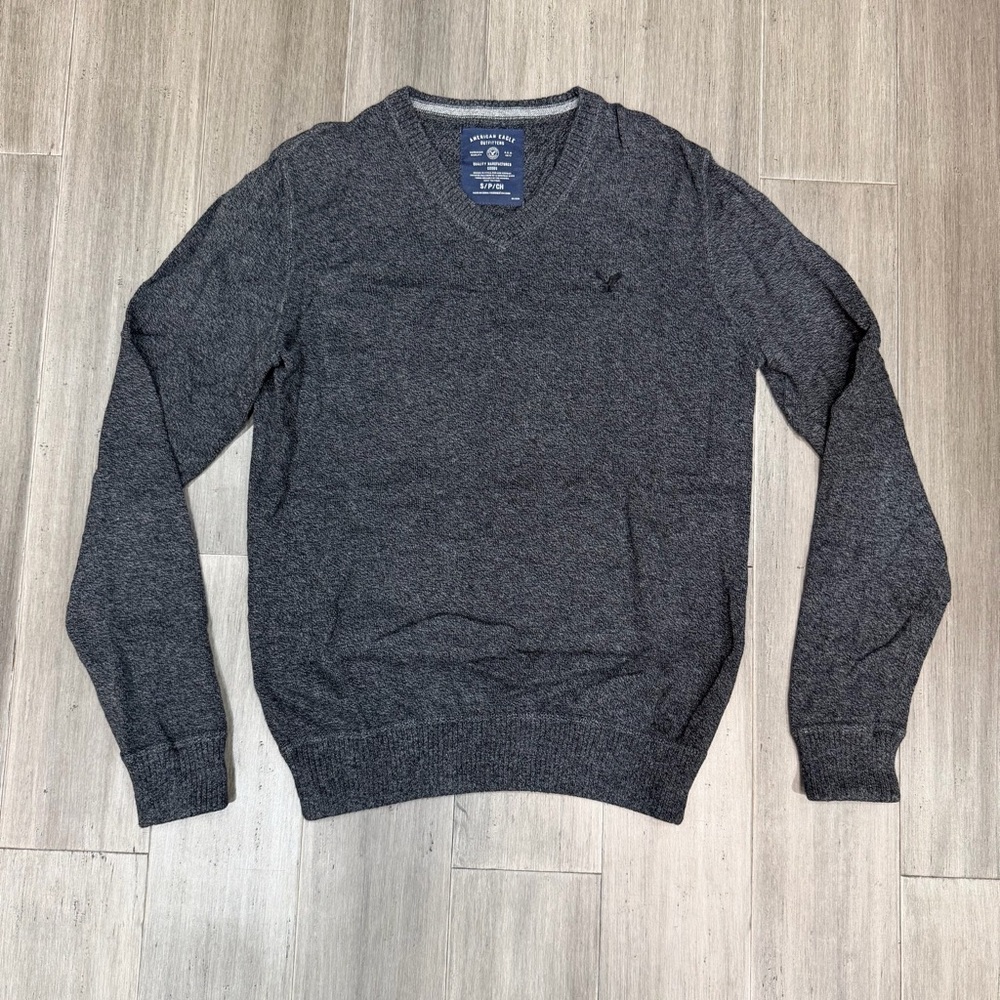 American Eagle, V Neck, Gray, 100% Cotton Sweater | Men’s‎ Small